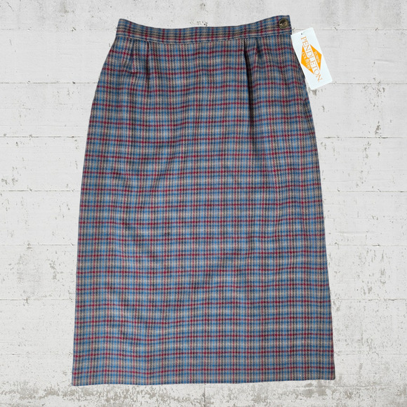 70s Vintage Pendleton Beige Red Plaid Deadstock Wool Straight Midi Skirt Size 16 - Picture 1 of 8